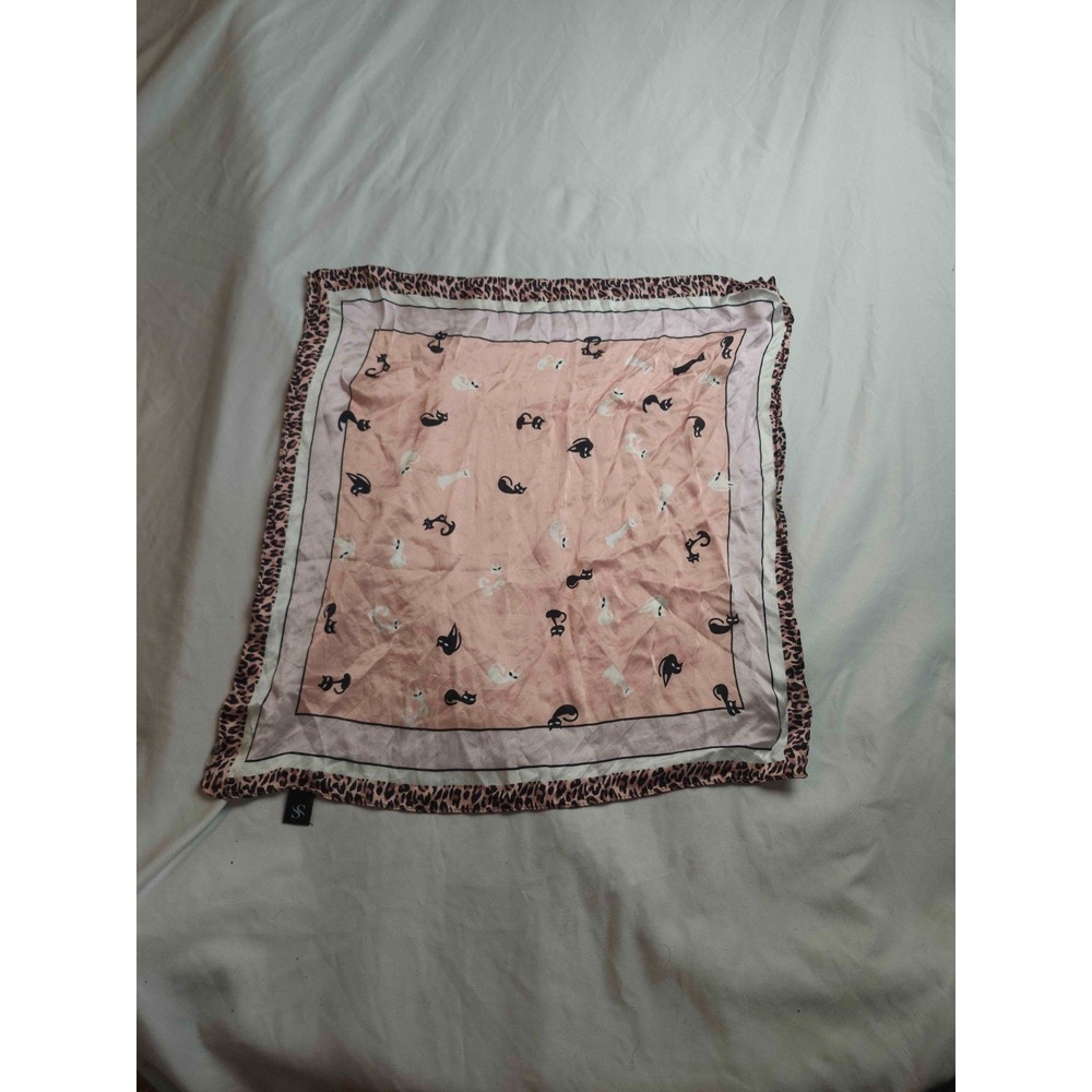 SILKSILKY Pure Silk Diversity Pattern Square Scarf In Pink Cat Print One Size